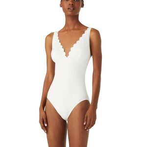 NWT Kate Spade Plunge One Piece Swimsuit - Pique Scallops in White- Size Small
